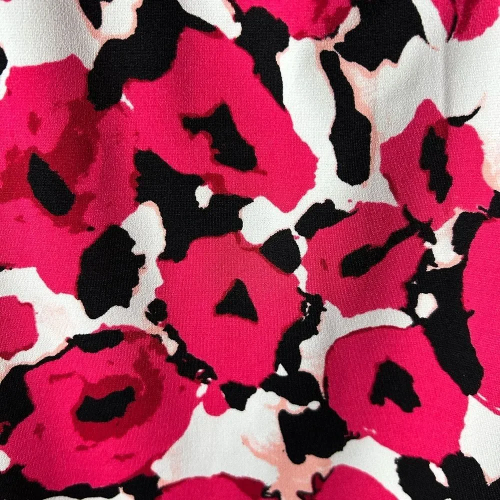 Grace Elements Hot Pink Floral Pencil Skirt with Black Zip Details